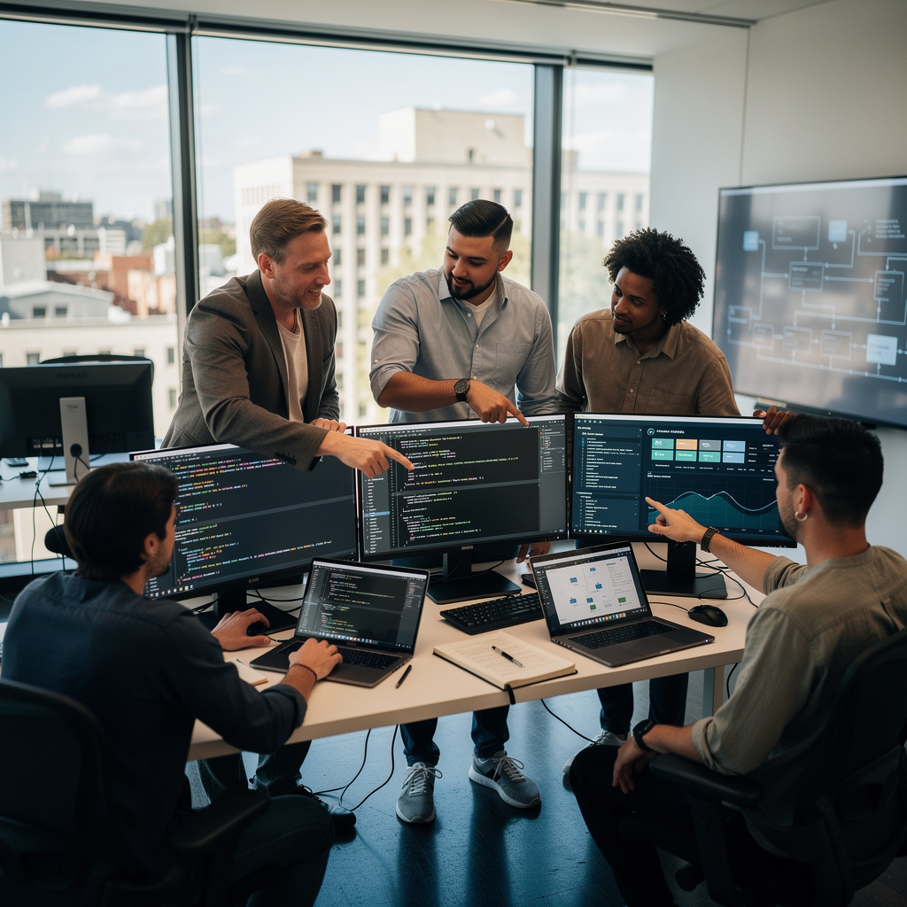 Illustration éditoriale pour Du logiciel à l’API IA, naissance d’une nouvelle infrastructure